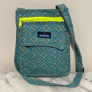 KAVU Women's Blue and Yellow Crossbody Bag messenger neon zipper NWOT